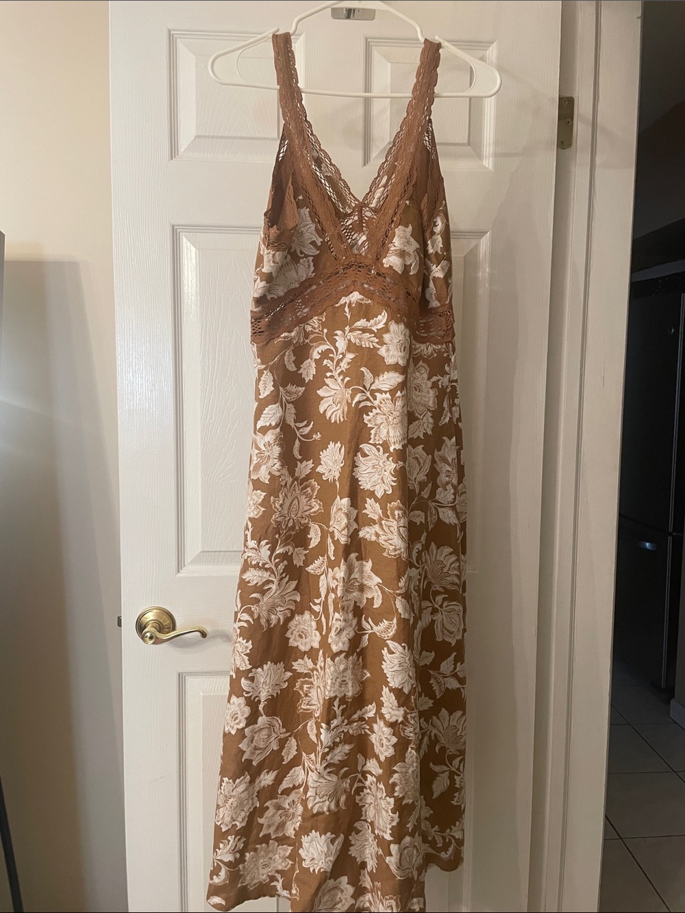 LOFT Brown and White Floral Midi Dress